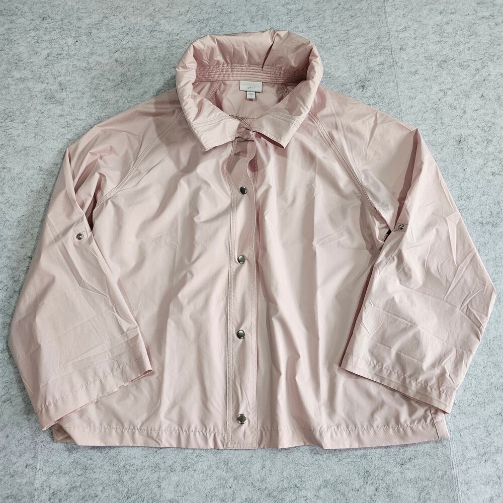 J Jill Fit Rain Jacket Quilted Collar Button Front Blush Pink Lightweight, Sz M